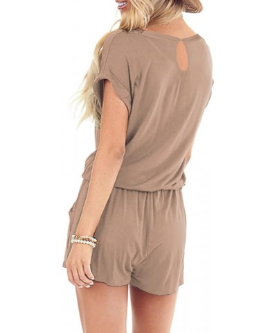 Womens Summer Cute Front Tie Short Jumpsuits Rompers with Pockets Kahki $15.84 Rompers