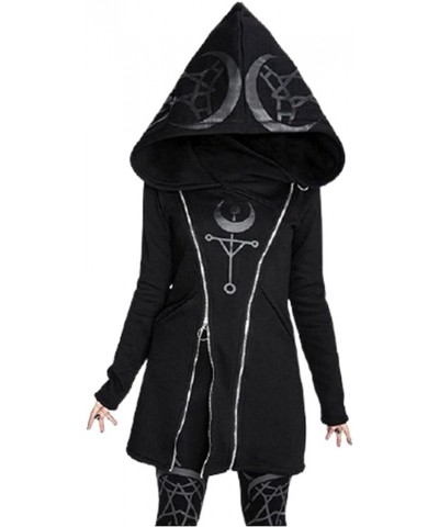 Womens Gothic Hoodie Witchcraft Punk Cardigan Jacket Coat - Eye Moon Waist Rope Hoodie Jacket Top Long Sweatshirt D-black $8....
