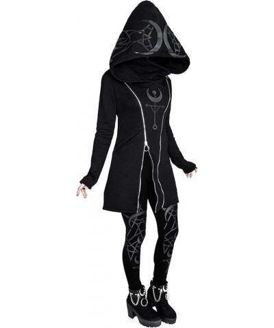 Womens Gothic Hoodie Witchcraft Punk Cardigan Jacket Coat - Eye Moon Waist Rope Hoodie Jacket Top Long Sweatshirt D-black $8....