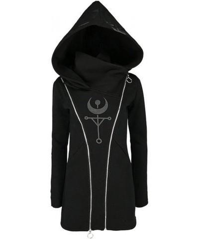 Womens Gothic Hoodie Witchcraft Punk Cardigan Jacket Coat - Eye Moon Waist Rope Hoodie Jacket Top Long Sweatshirt D-black $8....