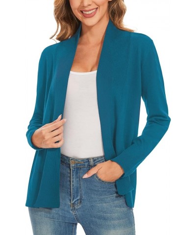 Open Front Cardigan Sweaters for Women Long Sleeve Knit Jacket Coat for Fall Spring Teal $10.25 Sweaters