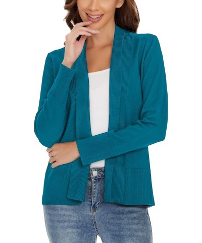 Open Front Cardigan Sweaters for Women Long Sleeve Knit Jacket Coat for Fall Spring Teal $10.25 Sweaters