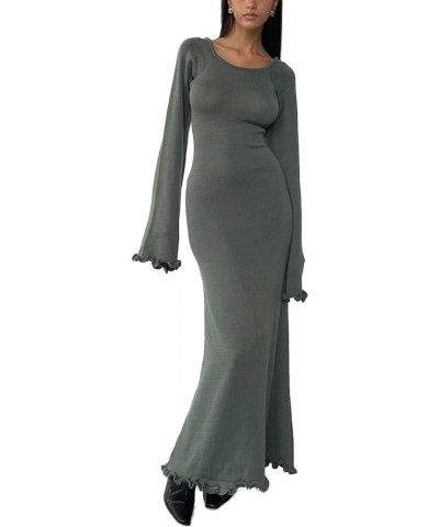 Women Long Sleeve Knit Midi Dress Backless Long Dress Summer Slim Fit Beach Maxi Dress Streetwear B-grey $16.79 Dresses