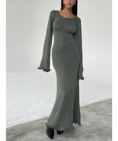 Women Long Sleeve Knit Midi Dress Backless Long Dress Summer Slim Fit Beach Maxi Dress Streetwear B-grey $16.79 Dresses