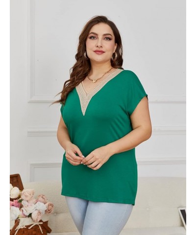 Womens Cap Sleeve Summer Tops Trendy Tank Tops Lace V Neck Loose Fit Shirts A06-green $7.50 Tanks