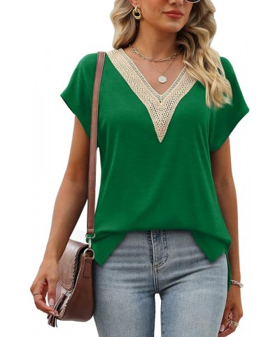 Womens Cap Sleeve Summer Tops Trendy Tank Tops Lace V Neck Loose Fit Shirts A06-green $7.50 Tanks