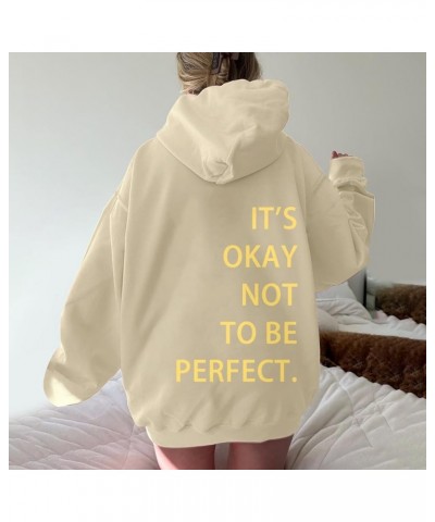 Women's Pullover Hoodie Long Sleeved Zipperless Back IT'S OKAY NOT TO BE PERFECT. Printed Hooded Sweatshirt Beige $10.12 Acti...