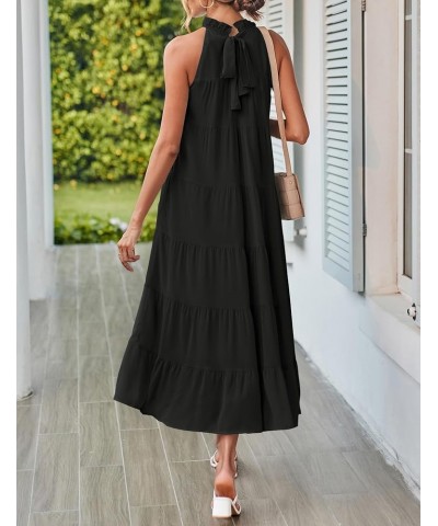 Women's 2024 Summer Maxi Dress Casual Floral Tiered Flowy Long Sundress Halter Sleeveless Boho Beach Dresses C-black $27.02 D...