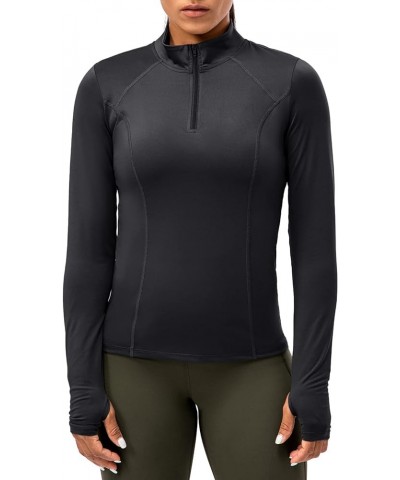 Women's Quarter-Zip Long-Sleeve Athletic Shirts - Lightweight Stretch Cool-Dry Hiking Running Performance Shirt Black $11.99 ...