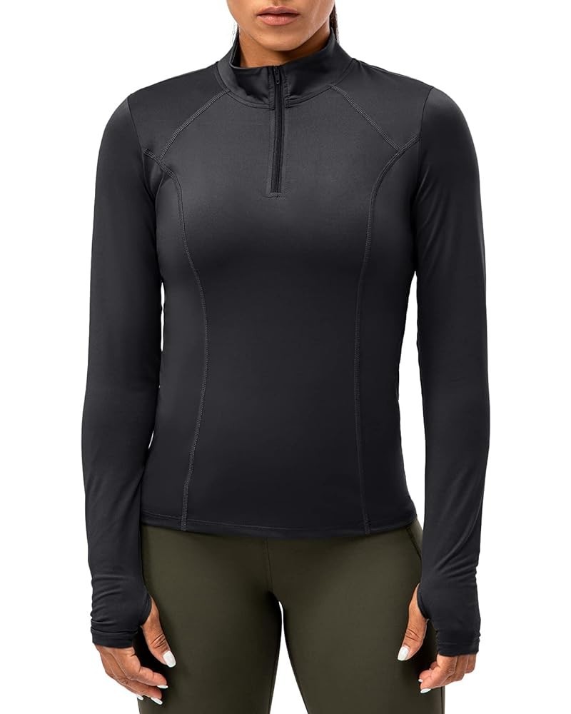 Women's Quarter-Zip Long-Sleeve Athletic Shirts - Lightweight Stretch Cool-Dry Hiking Running Performance Shirt Black $11.99 ...