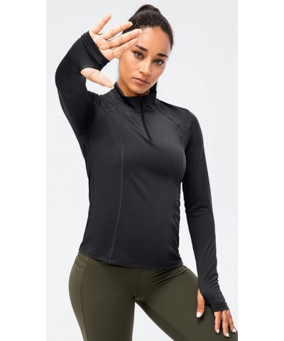 Women's Quarter-Zip Long-Sleeve Athletic Shirts - Lightweight Stretch Cool-Dry Hiking Running Performance Shirt Black $11.99 ...