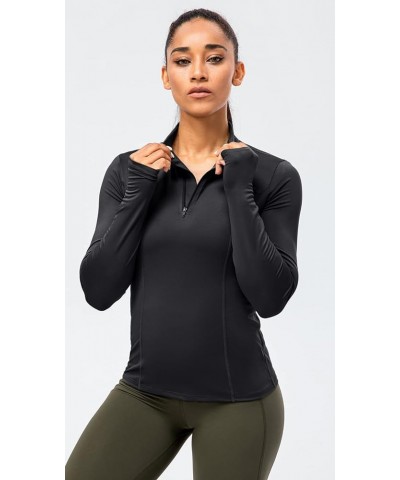 Women's Quarter-Zip Long-Sleeve Athletic Shirts - Lightweight Stretch Cool-Dry Hiking Running Performance Shirt Black $11.99 ...