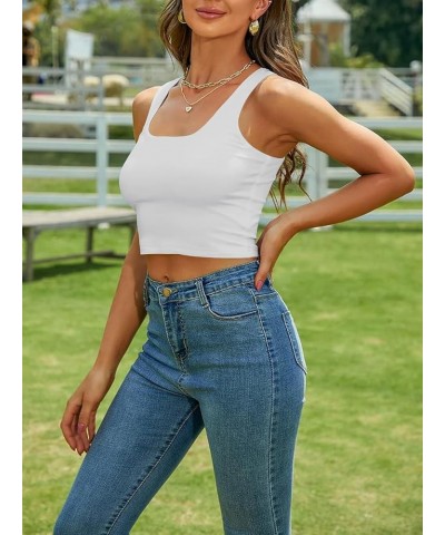 Women's Sleeveless Sexy Tank Square Neck Double Layer Trendy Casual Basic Crop Tops White $10.99 Tops