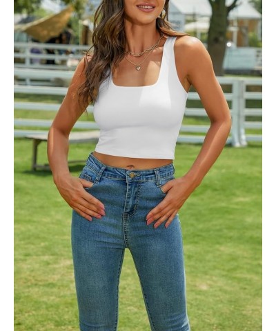 Women's Sleeveless Sexy Tank Square Neck Double Layer Trendy Casual Basic Crop Tops White $10.99 Tops