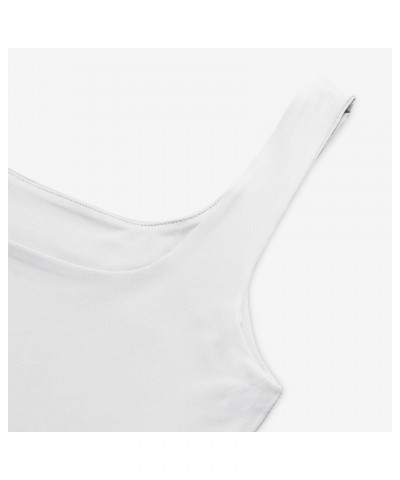 Women's Sleeveless Sexy Tank Square Neck Double Layer Trendy Casual Basic Crop Tops White $10.99 Tops