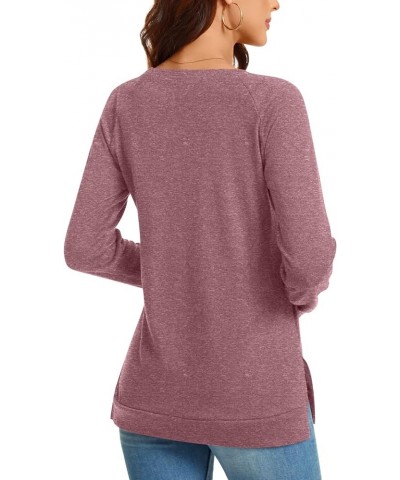 Women's Casual Long Sleeve Tops Lace Hem T-Shirt Side Split Tunic 01 Brown Red $13.24 Tops