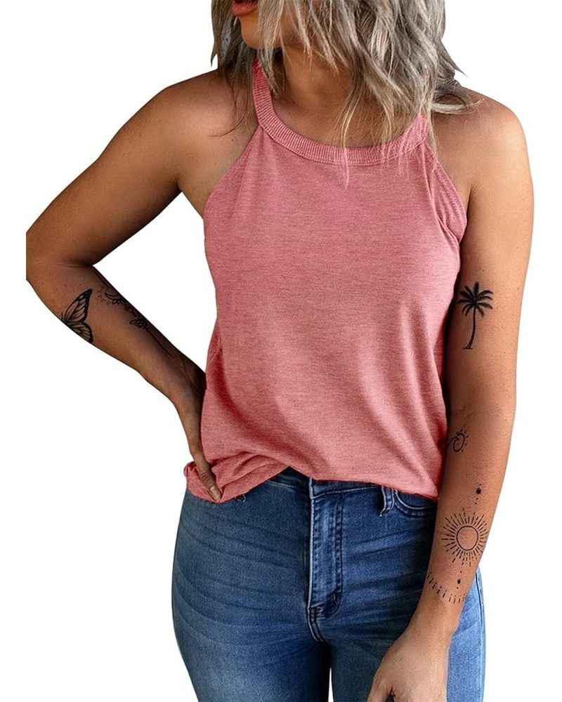Women's Summer Sleeveless Halter Tee Shirts Crew Neck Workout Tank Tops Casual Plain Cami Shirts A13_light Pink $14.74 Tanks