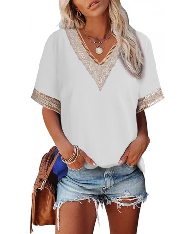 Womens Short Sleeve Sexy Summer Tops Lace Trim V Neck Blouses for Women Fashion Tops Dressy Casual Shirts 1b White $10.74 Blo...