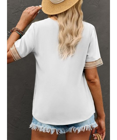 Womens Short Sleeve Sexy Summer Tops Lace Trim V Neck Blouses for Women Fashion Tops Dressy Casual Shirts 1b White $10.74 Blo...