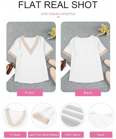 Womens Short Sleeve Sexy Summer Tops Lace Trim V Neck Blouses for Women Fashion Tops Dressy Casual Shirts 1b White $10.74 Blo...