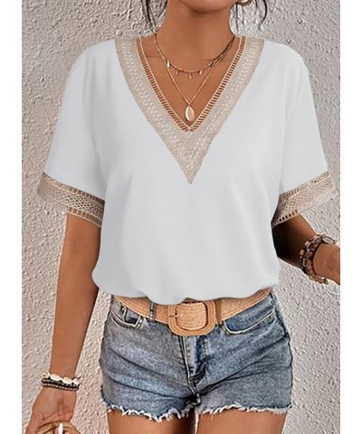 Womens Short Sleeve Sexy Summer Tops Lace Trim V Neck Blouses for Women Fashion Tops Dressy Casual Shirts 1b White $10.74 Blo...