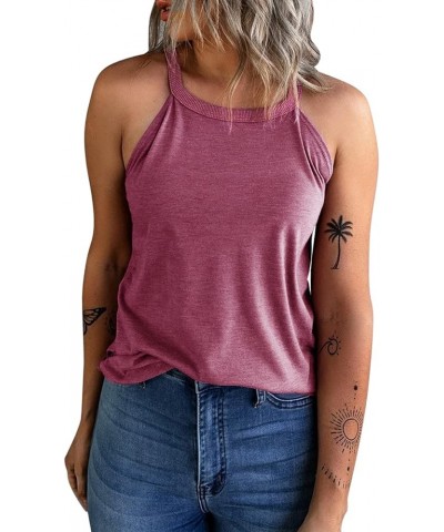 Women's Summer Sleeveless Halter Tee Shirts Crew Neck Workout Tank Tops Casual Plain Cami Shirts A13_light Pink $14.74 Tanks