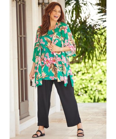 Women's Plus Size Alfresco Long Kimono Clover Green Tropical Floral $31.03 Sweaters