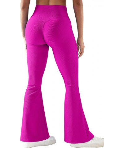 Women Ribbed Crossover Yoga Pants with Pockets High Waist Bell Bottom Flare Leggings No Scrunch Butt Rose $11.75 Leggings