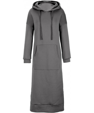 Womens Long Sleeve Sweatshirt Casual Solid Hoodie Maxi Dress Split Hem Drawstring Hooded Long Dress with Kangaroo Pocket Adar...