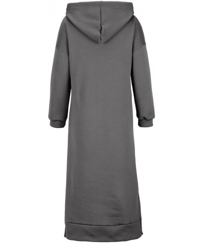 Womens Long Sleeve Sweatshirt Casual Solid Hoodie Maxi Dress Split Hem Drawstring Hooded Long Dress with Kangaroo Pocket Adar...