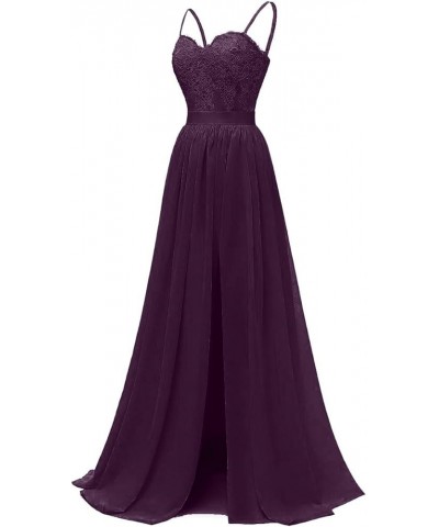 Spaghetti Strap Chiffon Bridesmaid Dresses for Wedding Long Split Lace Prom Dress Formal Evening Party Gowns Plum $37.40 Dresses