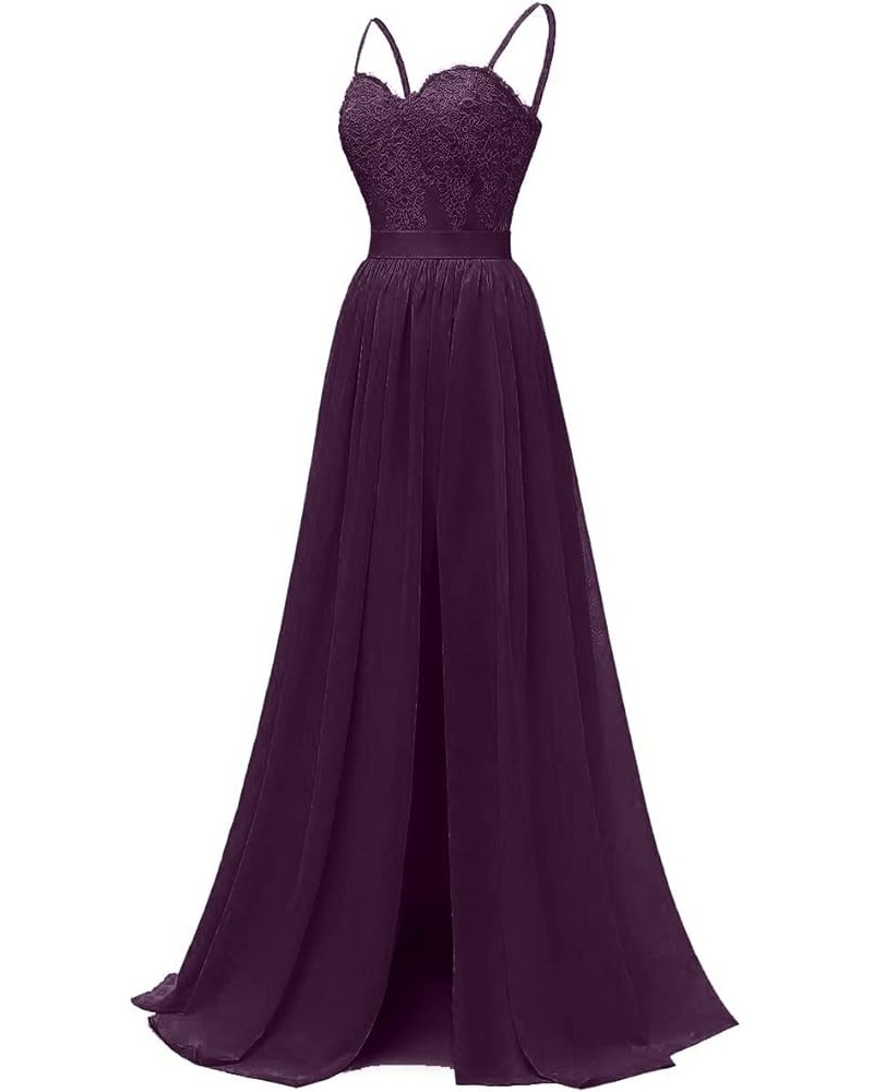 Spaghetti Strap Chiffon Bridesmaid Dresses for Wedding Long Split Lace Prom Dress Formal Evening Party Gowns Plum $37.40 Dresses