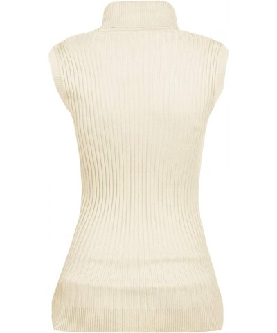 Women Sleeveless High Neck Turtleneck Stretchable Knit Sweater Top Beige $17.53 Sweaters