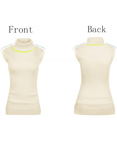 Women Sleeveless High Neck Turtleneck Stretchable Knit Sweater Top Beige $17.53 Sweaters