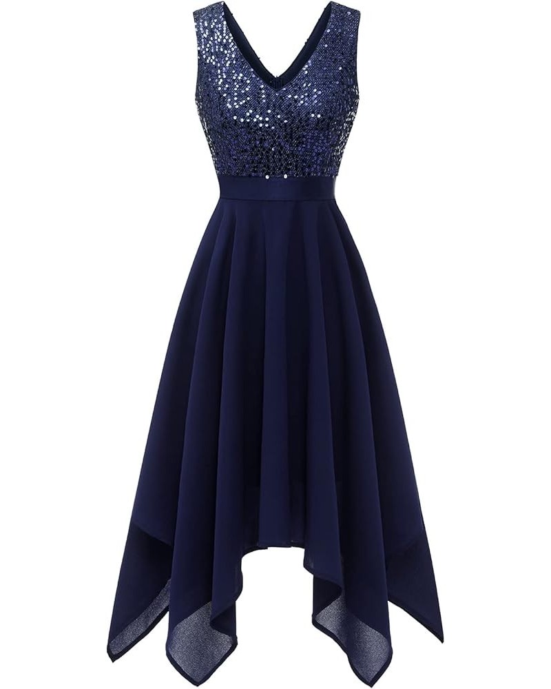 Women's Lace Cocktail Party Dress 2024 Handkerchief Hem Bridesmaid Prom Dress Formal Dresses for Wedding Guest Navy_sequin To...