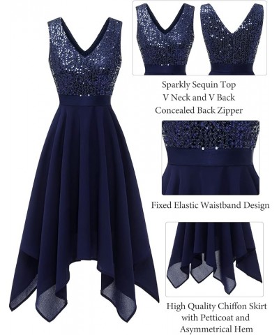 Women's Lace Cocktail Party Dress 2024 Handkerchief Hem Bridesmaid Prom Dress Formal Dresses for Wedding Guest Navy_sequin To...