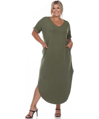 Women's Plus Size Short Sleeve V-Neck Maxi Dress Olive $14.17 Dresses