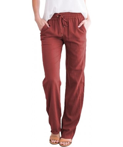 Linen Pants Women Straight Leg Drawstring Sweatpants Pants with Pockets High Waist Casual Lounge Pant Trousers Red-5 $8.95 Ac...