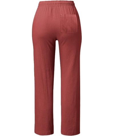 Linen Pants Women Straight Leg Drawstring Sweatpants Pants with Pockets High Waist Casual Lounge Pant Trousers Red-5 $8.95 Ac...