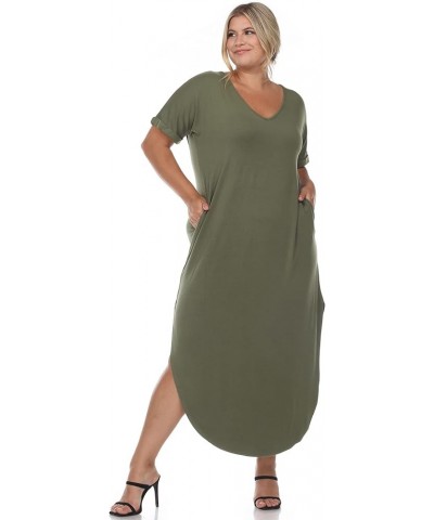 Women's Plus Size Short Sleeve V-Neck Maxi Dress Olive $14.17 Dresses