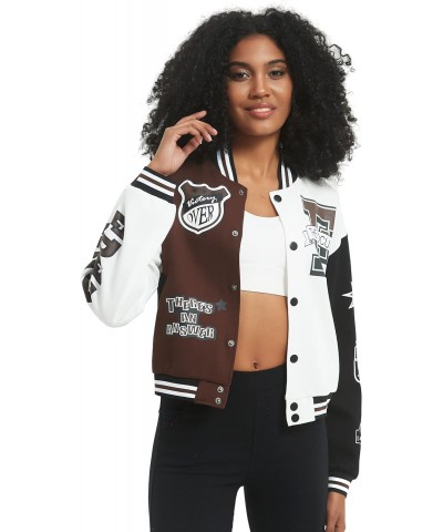 Women's Varsity Jacket Print Cropped Color Block Jacket 2024 Unisex Baseball Bomber Y2K Streetwear Coats(Brown-L) $20.24 Jackets