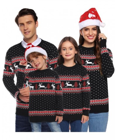 Family Christmas Sweater Snowflake Reindeer Pattern Long Sleeve Crew Neck Xmas Holiday Pullover Knitwear Men Black-1 $8.69 Sw...