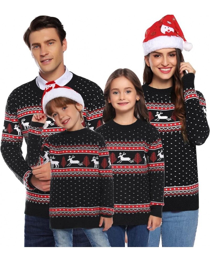 Family Christmas Sweater Snowflake Reindeer Pattern Long Sleeve Crew Neck Xmas Holiday Pullover Knitwear Men Black-1 $8.69 Sw...