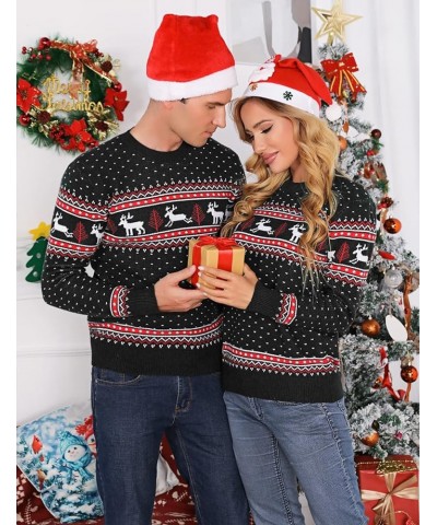 Family Christmas Sweater Snowflake Reindeer Pattern Long Sleeve Crew Neck Xmas Holiday Pullover Knitwear Men Black-1 $8.69 Sw...