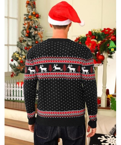 Family Christmas Sweater Snowflake Reindeer Pattern Long Sleeve Crew Neck Xmas Holiday Pullover Knitwear Men Black-1 $8.69 Sw...