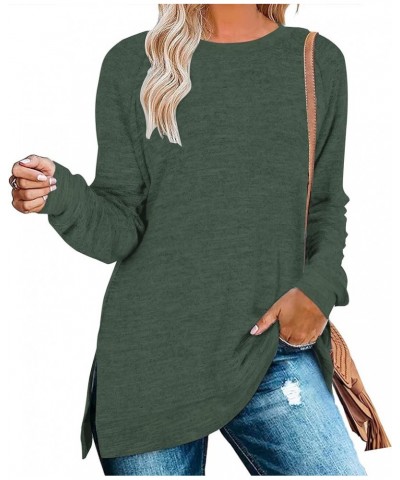 Womens Casual Long Sleeve Round Neck Pocket T Shirts Blouses Tunic Sweatshirt Tops with Pocket Ls Green $14.56 Tops