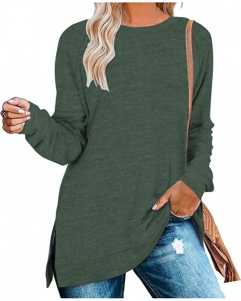 Womens Casual Long Sleeve Round Neck Pocket T Shirts Blouses Tunic Sweatshirt Tops with Pocket Ls Green $14.56 Tops