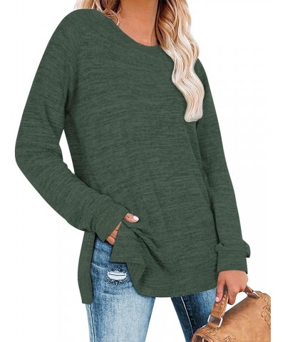 Womens Casual Long Sleeve Round Neck Pocket T Shirts Blouses Tunic Sweatshirt Tops with Pocket Ls Green $14.56 Tops