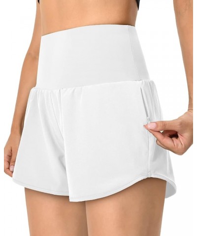 Womens Lined Athletic Shorts High Waisted Running Shorts with Pockets Quick Dry Gym Workout Shorts 3 White $12.90 Activewear