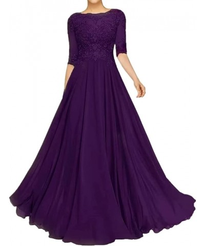 Lace Appliques Mother of The Bride Dresses for Wedding Long Formal Party Evening Prom Dress with Half Sleeves Grape $45.04 Dr...